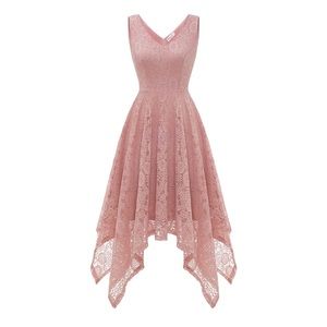 NEW Floral Blush Pink Lace Handkerchief Hem Sleeveless Dress - Size Small